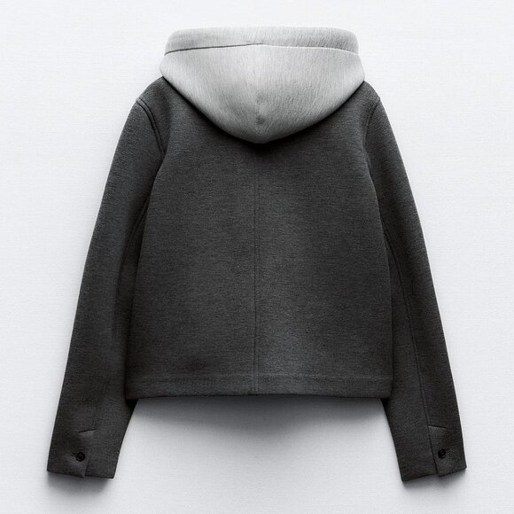 BLOGGER'S FAVE! Zara Hooded Cropped Jacket Gray NWT - Picture 8 of 9